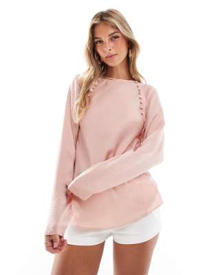 ASOS DESIGN - Asymmetrisches Oberteil in Rosa mit Knopfdetail-Schwarz