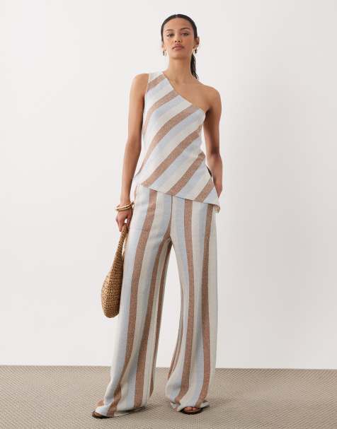 ASOS DESIGN – Asymmetrisches Oberteil mit One-Shoulder-Träger und Streifenmuster, Kombiteil - view 1
