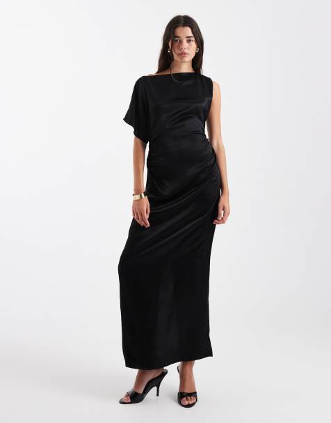 ASOS DESIGN – Asymmetrisches Samt-Midikleid in Schwarz mit Cape-Design - view 1