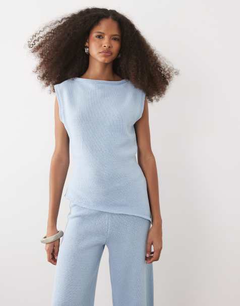 ASOS DESIGN – Asymmetrisches Strick-Oberteil in Blau, Kombiteil - view 1