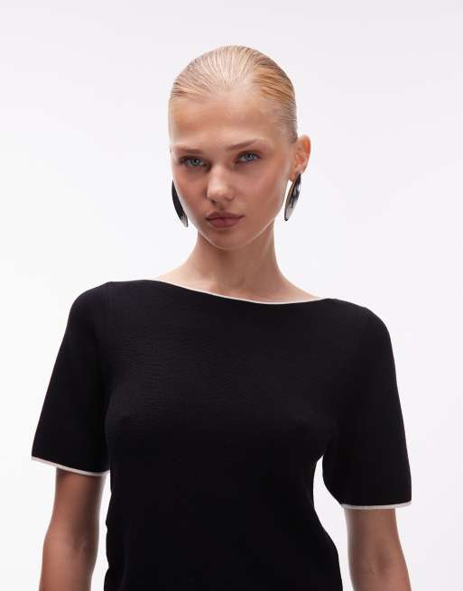 ASOS DESIGN – Asymmetrisches T-Shirt in Schwarz mit seitlicher Raffung und Paspelierung, 4 von 4