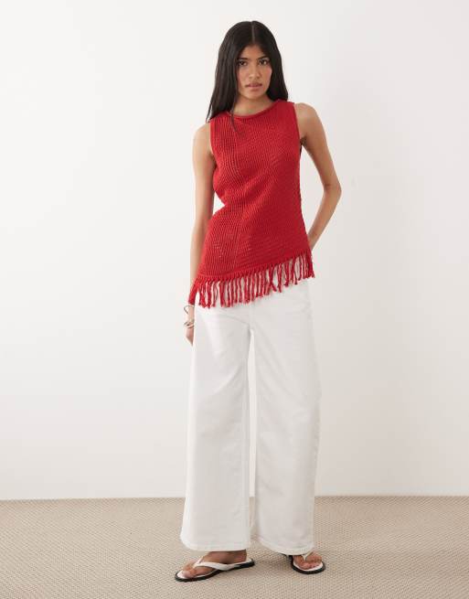 ASOS DESIGN – Asymmetrisches Tanktop aus Strick in Rot mit geteiltem Design, 3 von 4