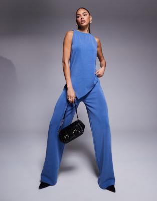 ASOS DESIGN - Asymmetrisches Top aus Cuprostoff in Indigoblau, Kombiteil