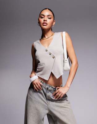ASOS DESIGN - Asymmetrisches Westen-Top in Steinbeige-Neutral