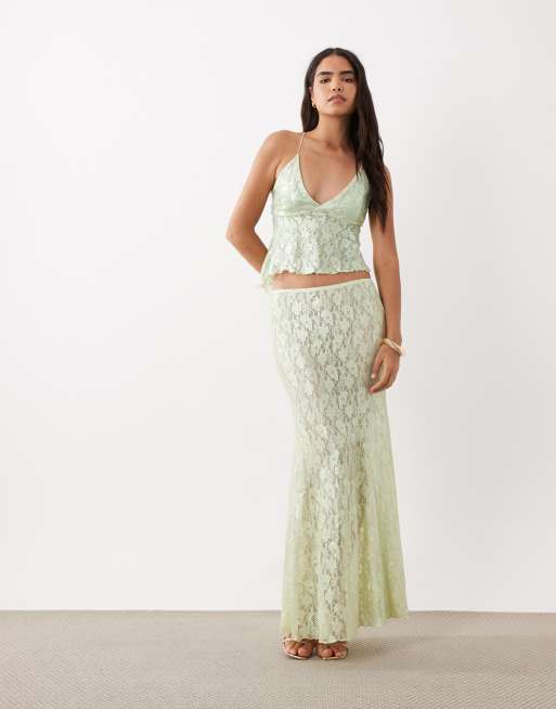 ASOS DESIGN asymmetrisk cami-top i folierede blonder i mint, 2 af 4