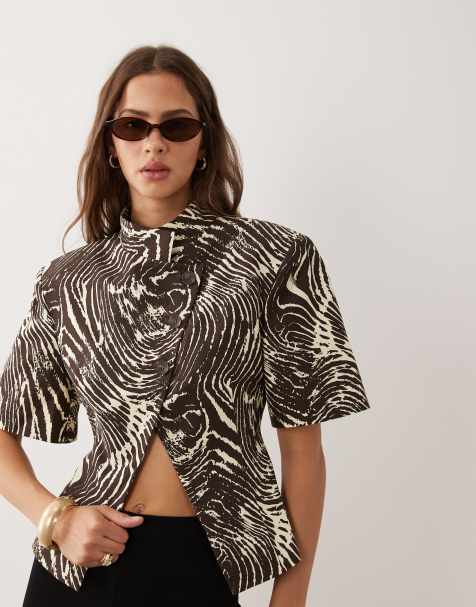 ASOS DESIGN asymmetrisk kavaj med kort ärm i zebramönster - view 1