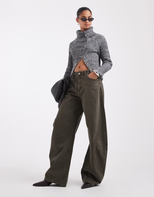 ASOS DESIGN asymmetrisk kofta med vikbar ståkrage i gråmelerad, 2 av 4
