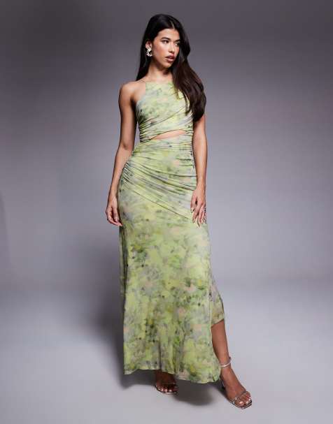 ASOS DESIGN - Asymmetrisk maxikjole med firkantet halterneck og rynker i blomstermønster - view 1