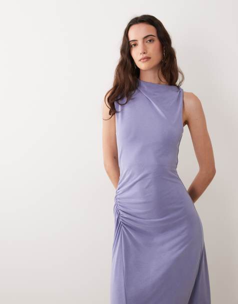 ASOS DESIGN asymmetrisk midi-kjole med slids i modal i blå - view 1