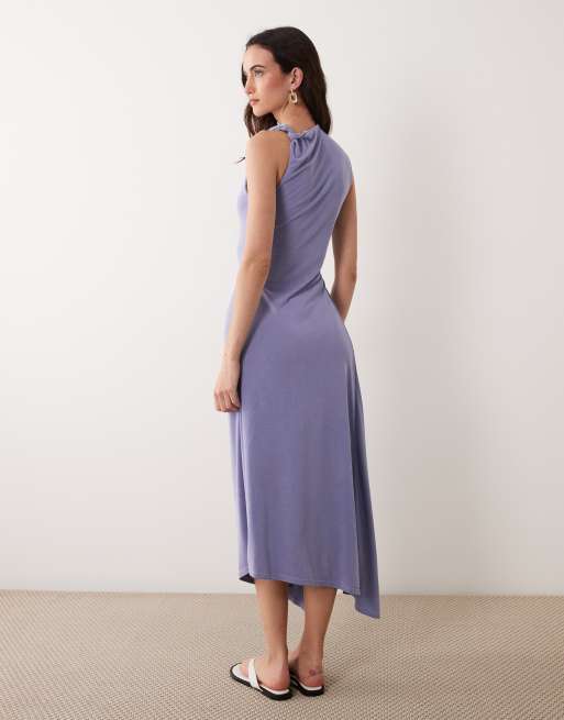 ASOS DESIGN asymmetrisk midi-klänning med snedskuren detalj i blått, 3 av 4