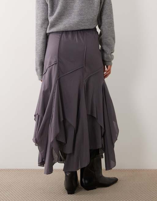 ASOS DESIGN asymmetrisk midi-nederdel med sømdetaljer i kulgrå, 2 af 5