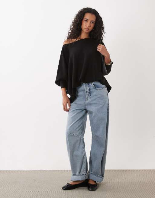 ASOS DESIGN asymmetrisk offshoulder-striktrøje med batwing-ærmer i sort, 2 af 4