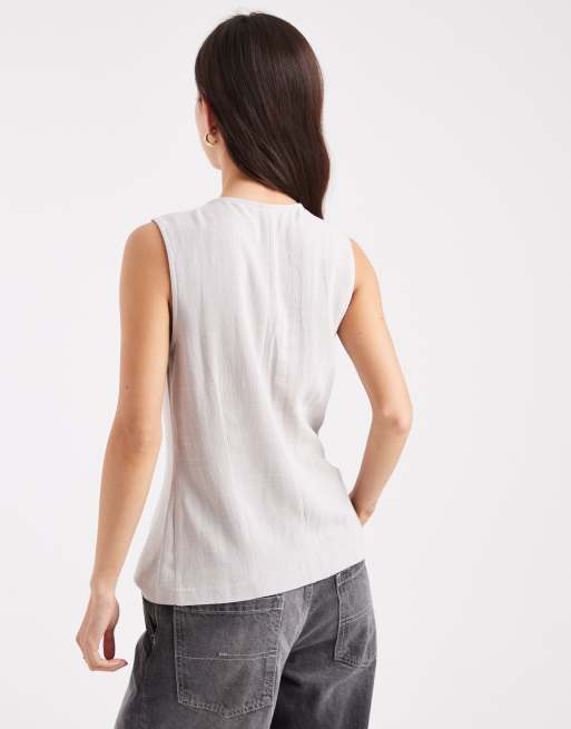 ASOS DESIGN - Asymmetrisk slå om-habitvest i hørlook, 4 af 4