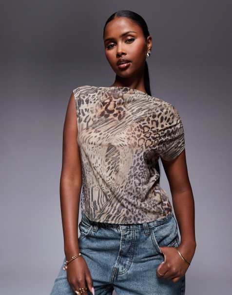 ASOS DESIGN - Asymmetrisk top med dyreprint i gennemsigtig mesh - view 1