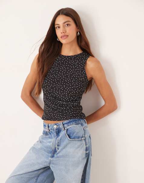 ASOS DESIGN – Asymmetriskt linne med prickigt mönster - view 1