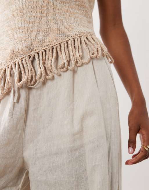 ASOS DESIGN – Asymmetriskt, stickat linne med fransar, 3 av 4