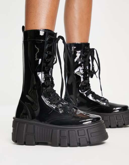 Asos black outlet patent boots