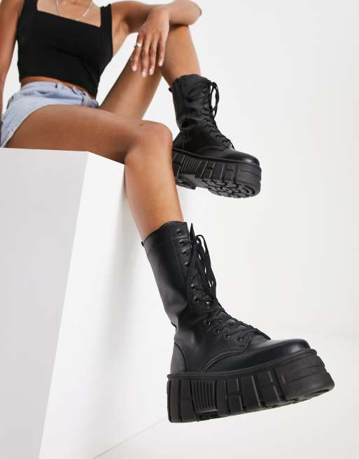 ASOS DESIGN Athens 3 chunky high lace up boots in black ASOS