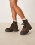 [ASOS DESIGN] ASOS DESIGN Athens suede chunky lace-up boots in chocolate-Brown 39 Chocolate