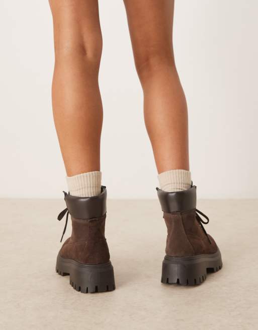ASOS DESIGN - Athens - Suède veterlaarzen met dikke zool in chocoladebruin, 4 van 4