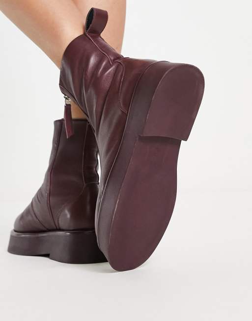 ASOS DESIGN – Atlantis – Bordowe skórzane botki z zamkiem z przodu, 2 z 4