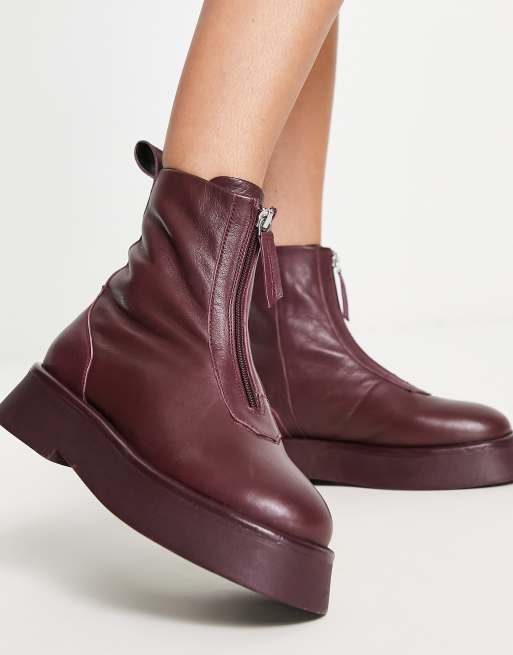 ASOS DESIGN – Atlantis – Bordowe skórzane botki z zamkiem z przodu, 3 z 4