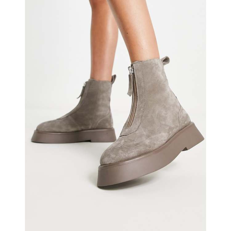 ASOS DESIGN Atlantis leather zip front boots in taupe suede ASOS