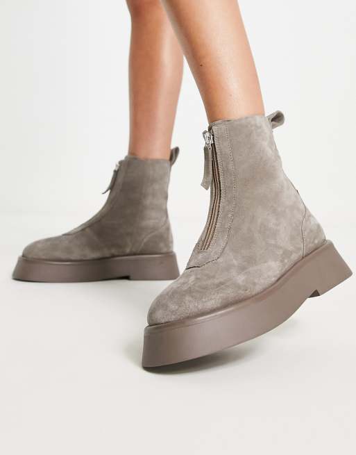 ASOS DESIGN Atlantis leather zip front boots in taupe suede