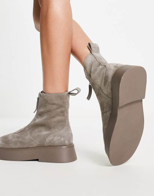 ASOS DESIGN Atlantis leather zip front boots in taupe suede