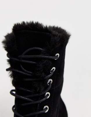 black lace up fur boots