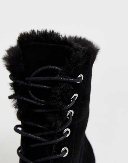 ASOS DESIGN Atlantis suede fur lace up hiker boots in black ASOS