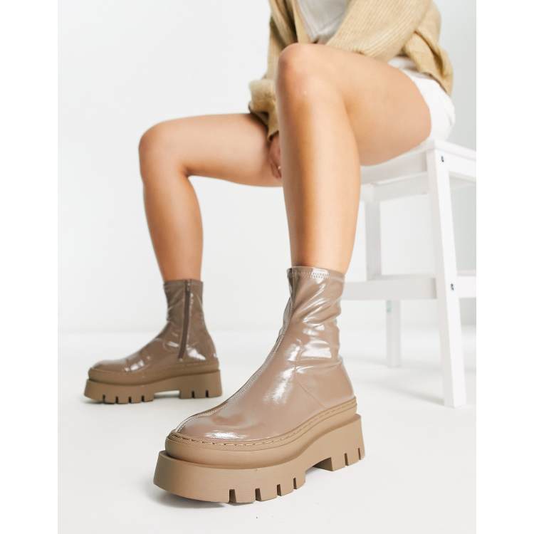 ASOS DESIGN Atlas chunky sock boots in taupe patent | ASOS