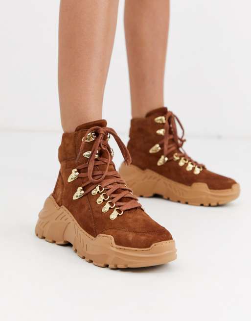 ASOS High Top Sneaker Boots In Tan With Straps