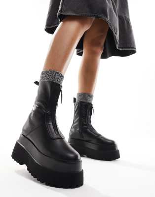 Asos Design Atomic Chunky Zip-front Boots In Black