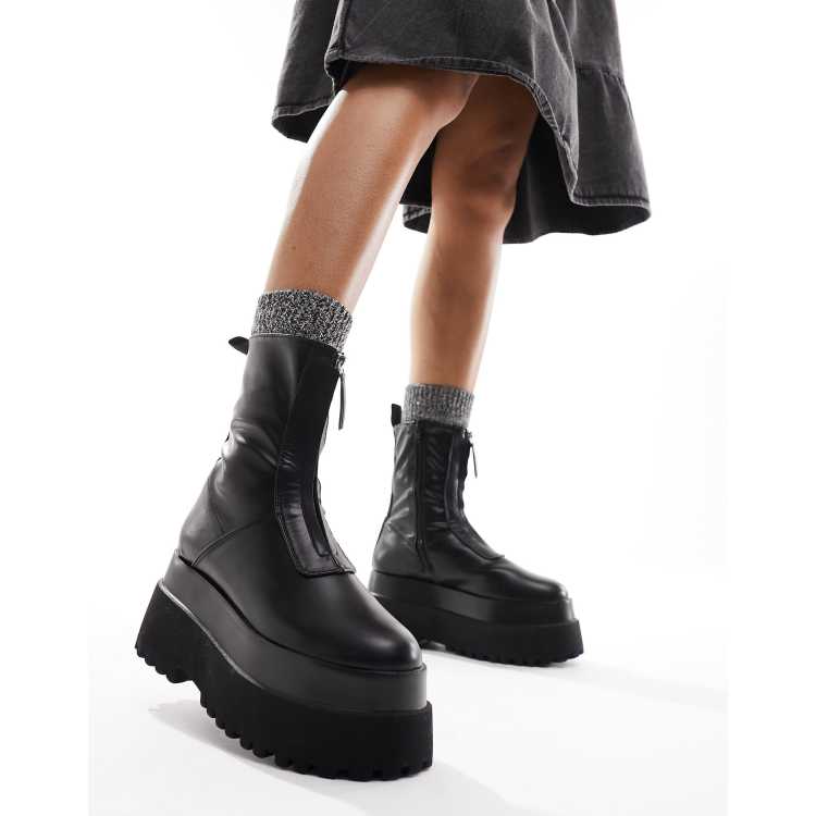 ASOS DESIGN Atomic chunky zip front boots in black ASOS