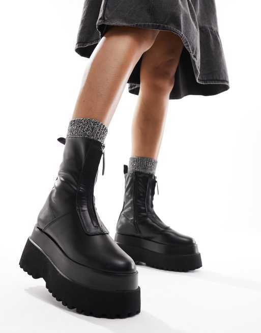 Arlo Zip Front Chunky Ankle Boots