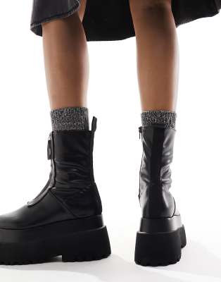 ASOS DESIGN Atomic chunky zip-front boots in black | ASOS