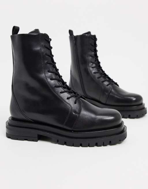 asos design agile chunky lace up ankle boots in black