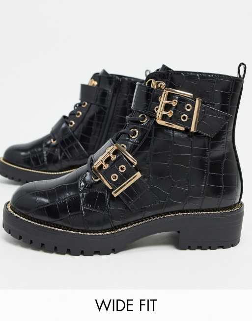 ASOS DESIGN - Aubrey - Bottines pointure large à lacets - Noir croco