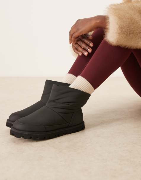 ASOS DESIGN Audrey nylon snow boots in black - view 1
