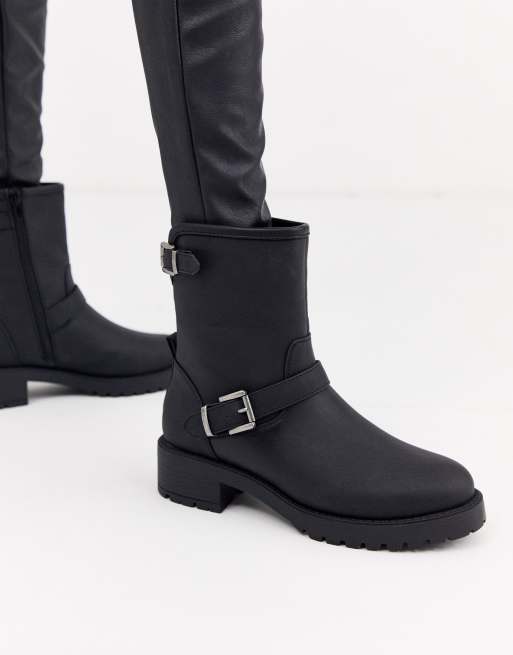 Asos black store biker boots