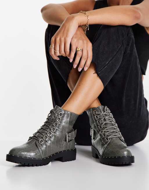 ASOS DESIGN - Aura - Scarponcini stringati da trekking grigio coccodrillo