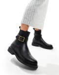 [ASOS DESIGN] ASOS DESIGN Aurora flat boots with buckle strap in black 2 BLACK
