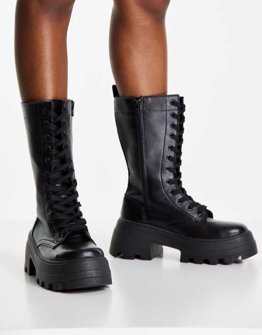 ASOS DESIGN - Aurora - Stivali stringati a pianta larga con suola spessa neri, 4 di 4