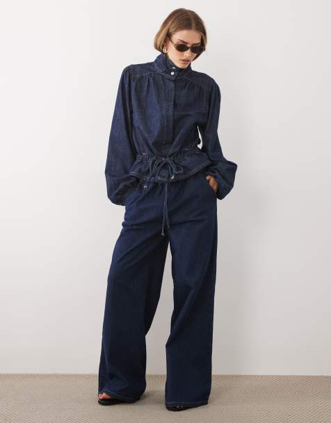 ASOS DESIGN – aus Denim in Mittelblau mit Paperbag-Bund und weitem Bein - view 1