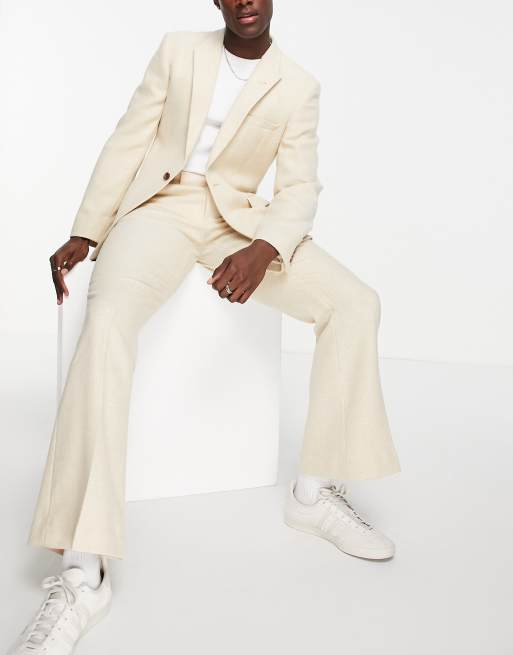 ASOS DESIGN – Ausgestellte Anzughose aus einer Wollmischung in Stein mit Fischgrätenmuster, 4 von 4