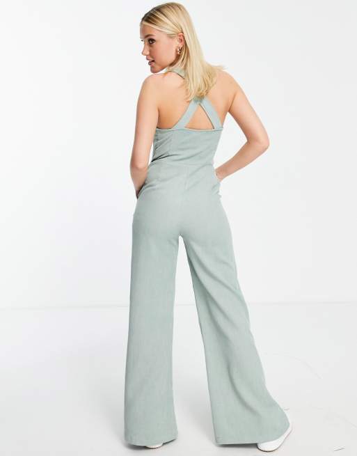 ASOS DESIGN – Ausgestellte Cord-Latzhose in Salbeigrün mit Knopfleiste, 4 von 4
