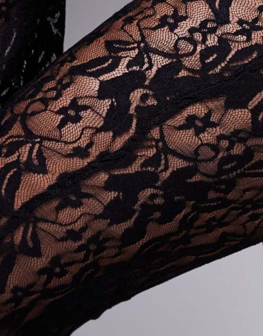 ASOS DESIGN – Ausgestellte Hose aus Spitze in Schwarz mit Umschlag, Kombiteil, 3 von 5