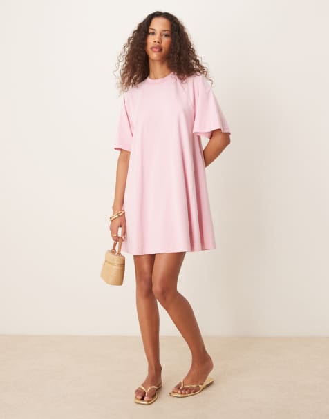 ASOS DESIGN – Ausgestelltes, kurzes T-Shirt-Kleid in verwaschenem Rosa - view 1