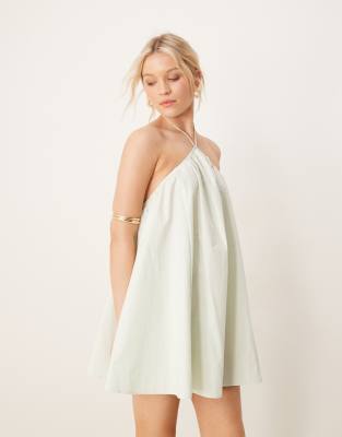 ASOS DESIGN - Ausgestelltes Minikleid aus Baumwolle in eisigem Mintgrün